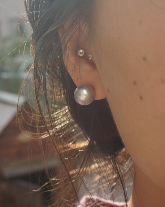 11-12mm Tahitian Platinum Grey Pearl Studs Silver