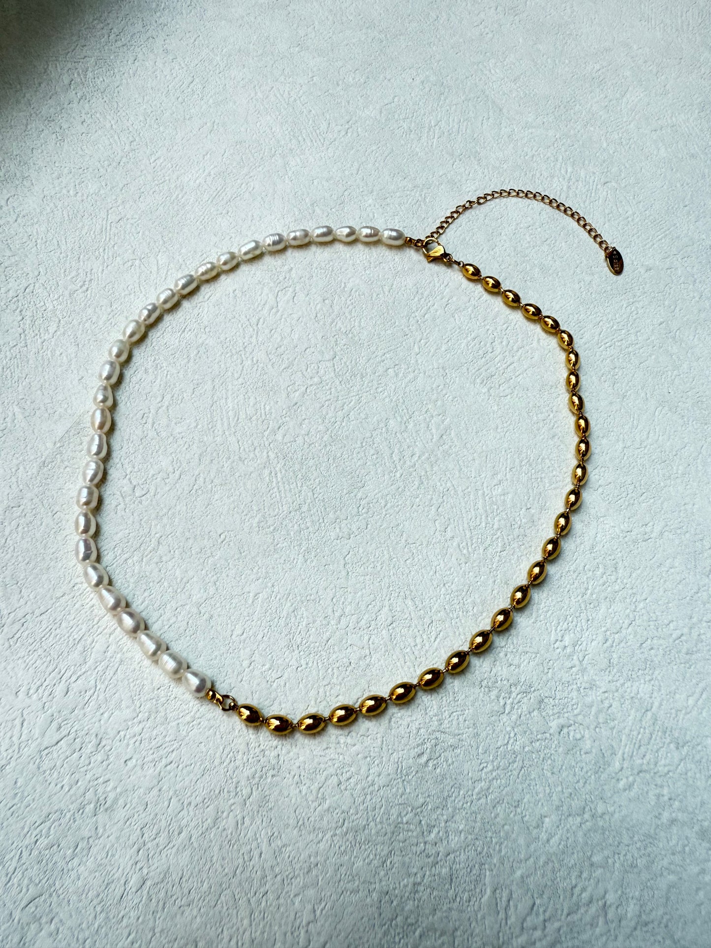 Eloise Half Freshwater Pearl Half Golden Beads - 18K Gold Plated