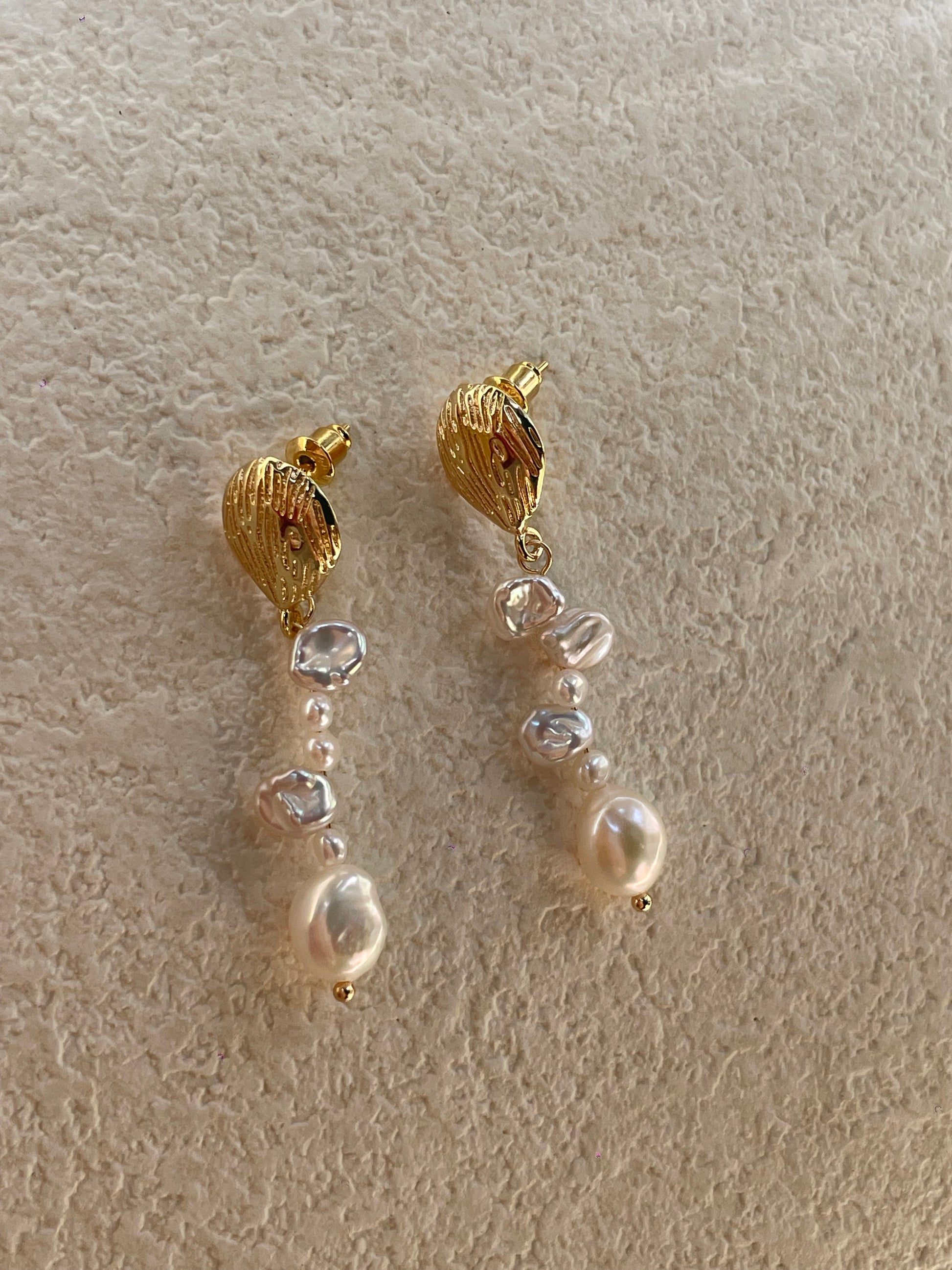 details of Eamonn Freshwater Baroque Pearl Gold Dangle Earrings - 18K Gold Plated