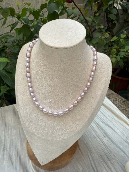 Eloisa 7-8mm Oval Freshwater Pearl Necklace - Light Pink