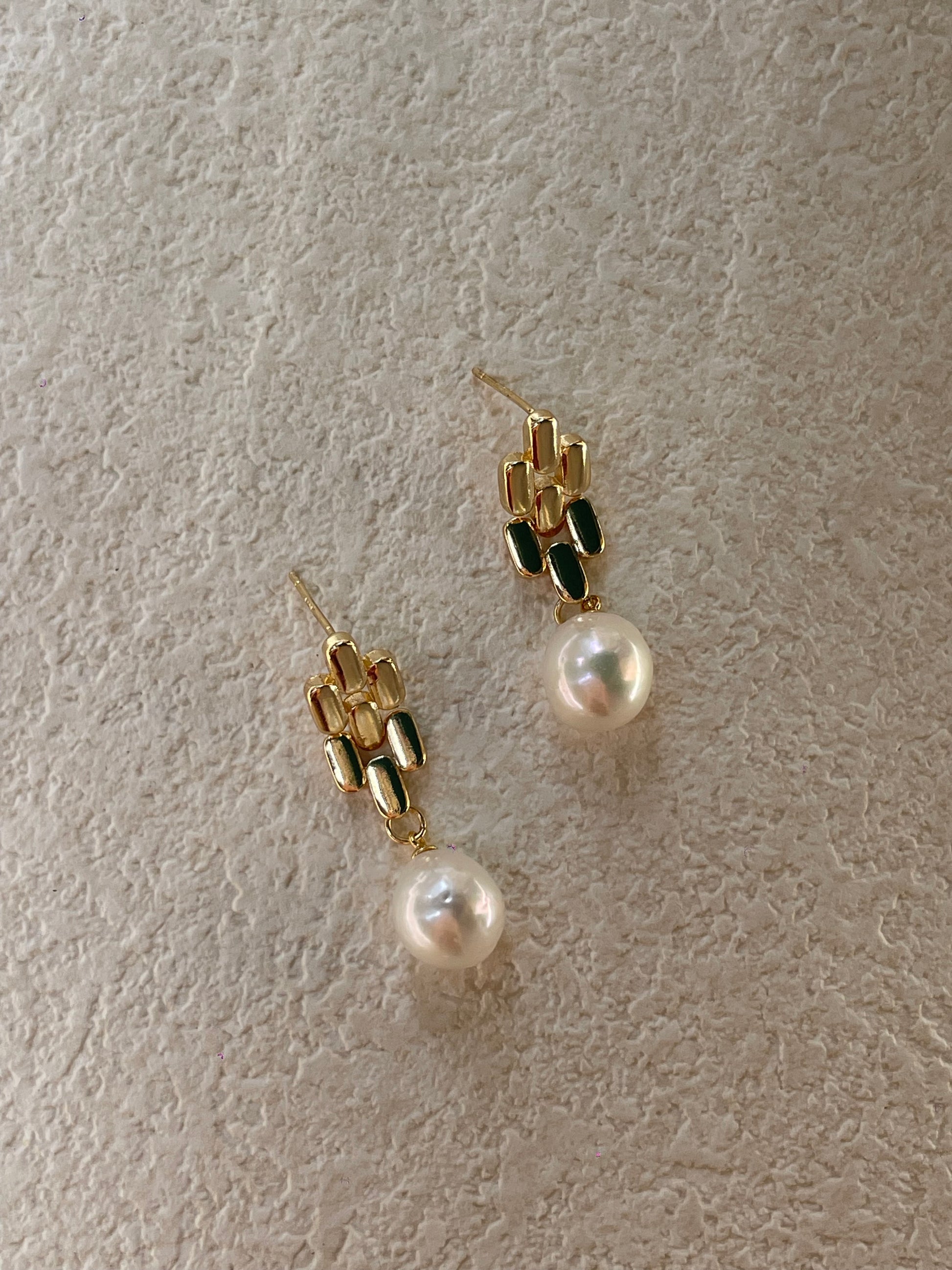 Details of Eanessa Freshwater Pearl Gold Dangle Earrings - 14K Gold Plated