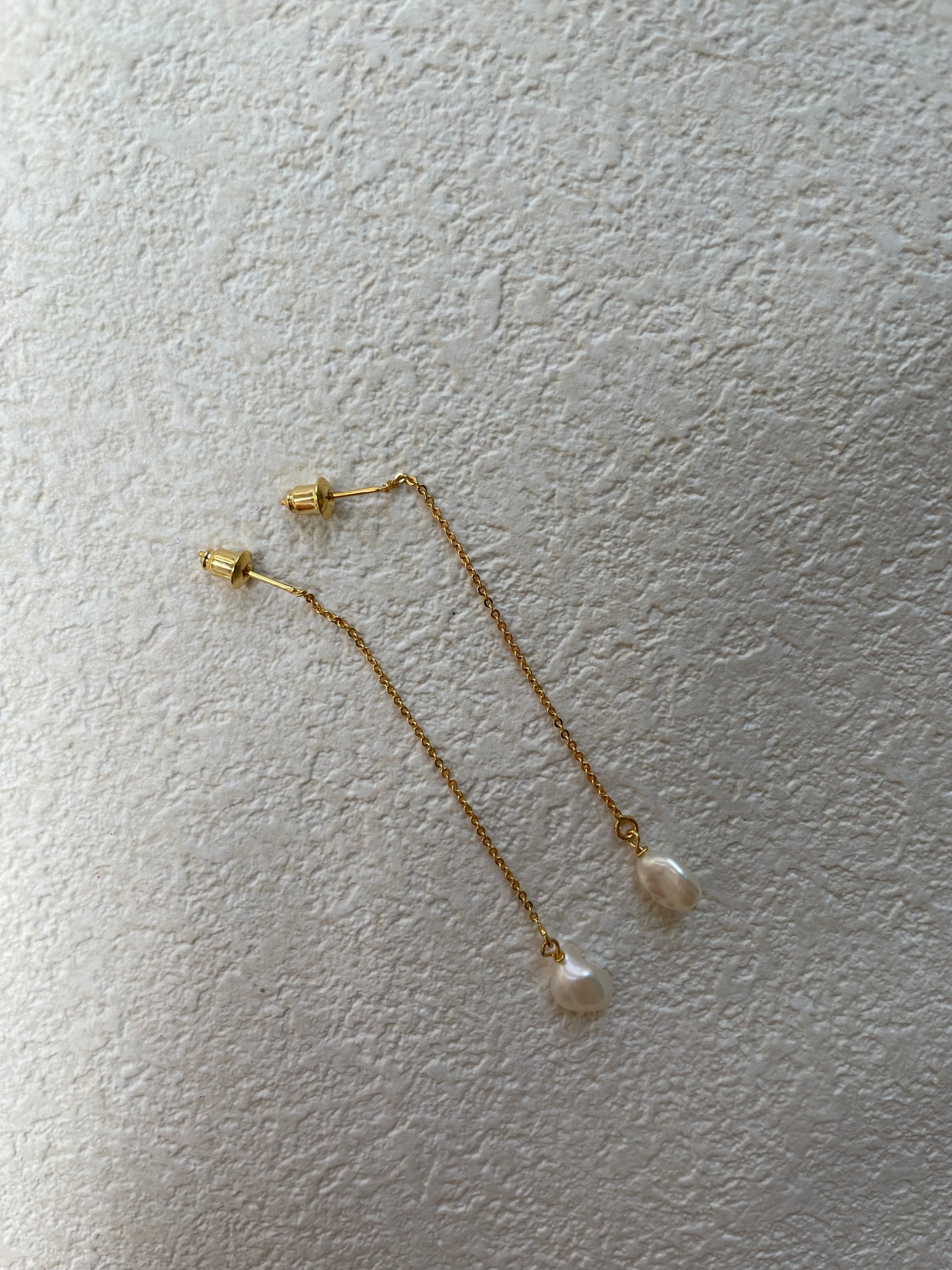 Details of Freshwater Pearl Threader Gold Earrings - Sterling Silver