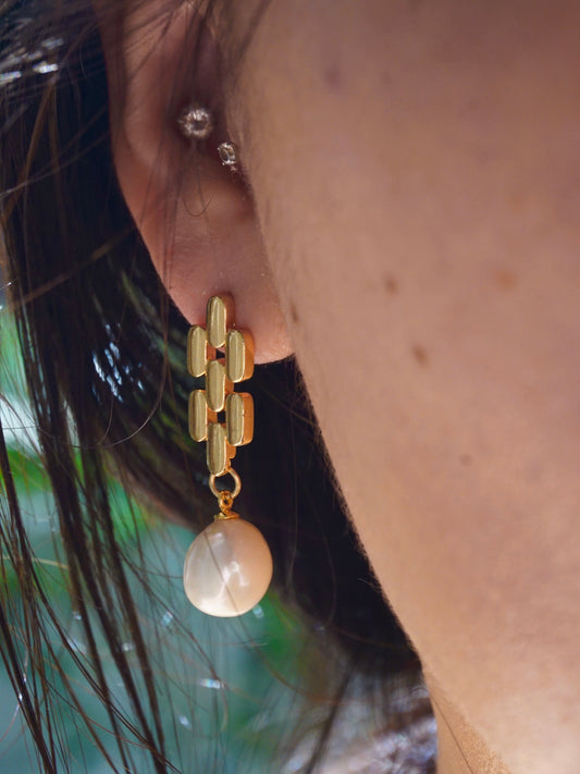 Eanessa Freshwater Pearl Gold Dangle Earrings - 14K Gold Plated