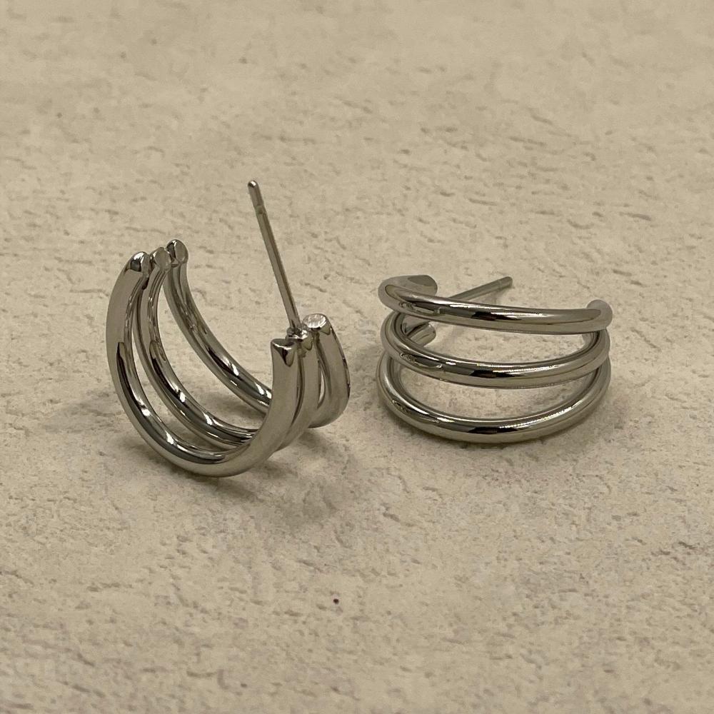 18k Gold Plated C Hoops Earrings - Silver