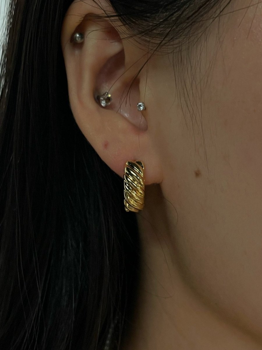 18k Gold Plated Huggies with croissant pattern