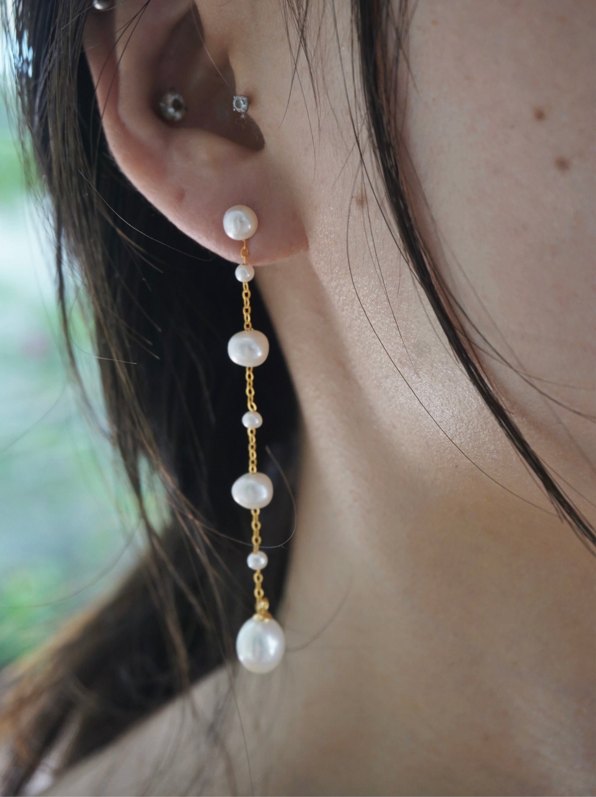 Ealina Freshwater Pearl Dangle Earrings - Sterling Silver