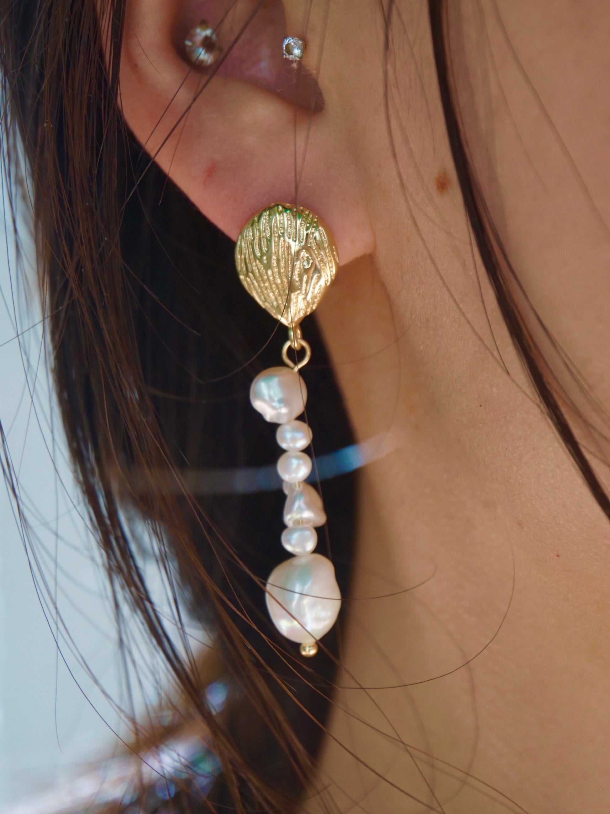 Eamonn Freshwater Baroque Pearl Gold Dangle Earrings - 18K Gold Plated