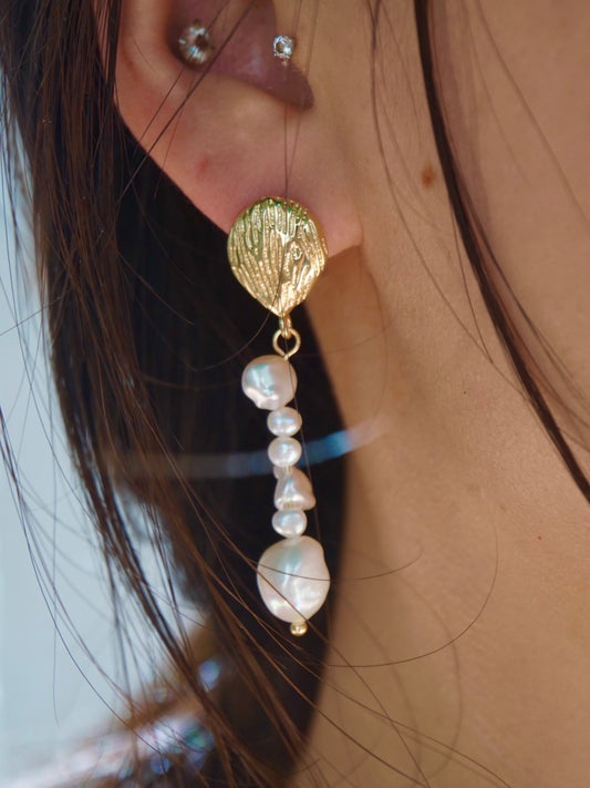 Eamonn Freshwater Baroque Pearl Gold Dangle Earrings - 18K Gold Plated