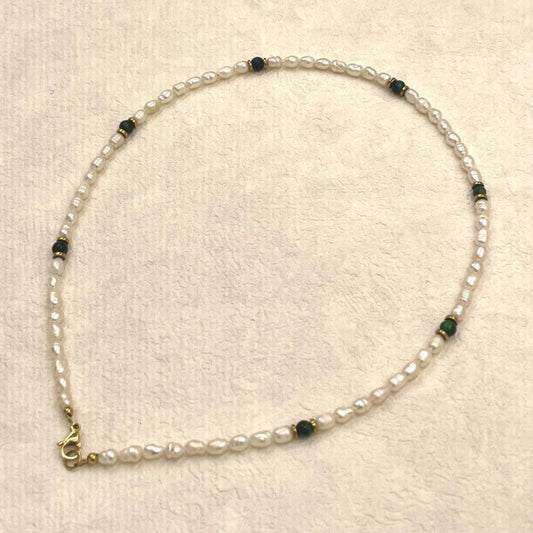 Baroque Pearl Choker with Green Beads