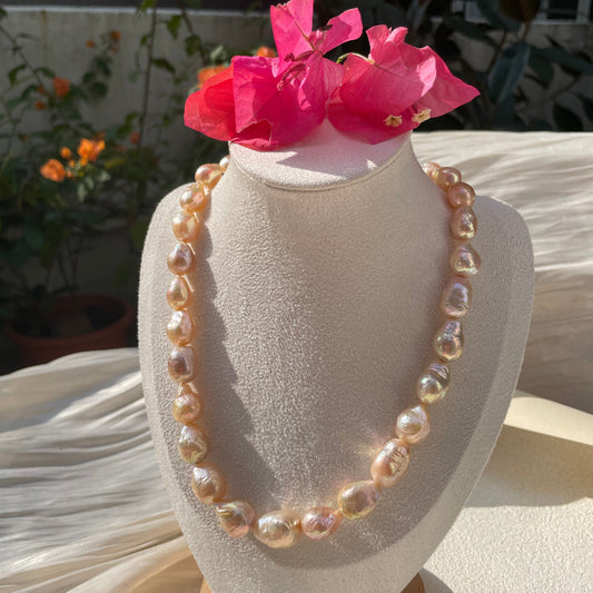Champaign gold color, 10-13mm freshwater baroque pearl strand