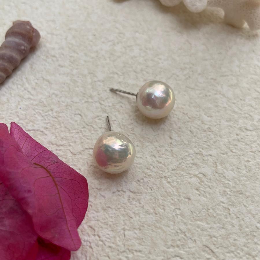 Darcy Freshwater Round Baroque Pearl Stud with high luster