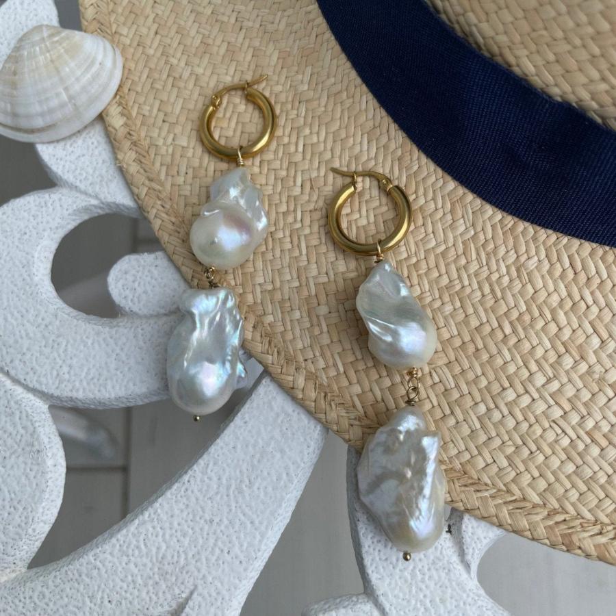 Details of Aelia Double Big Baroque Pearls Earrings - 18K Gold Plated 2