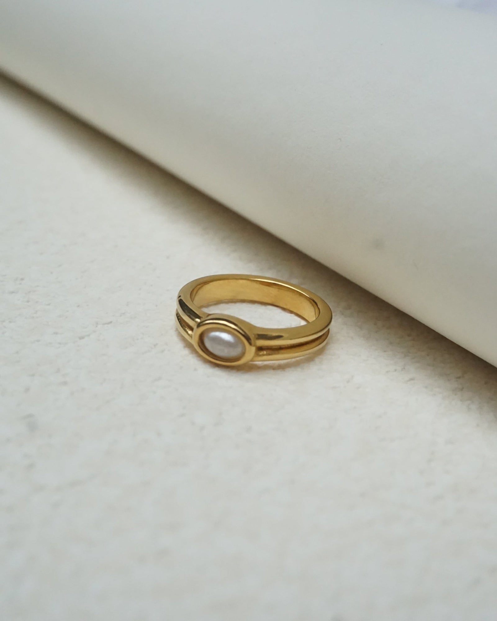 Double Layers Gold Ring With Pearl- 18K Gold Plated