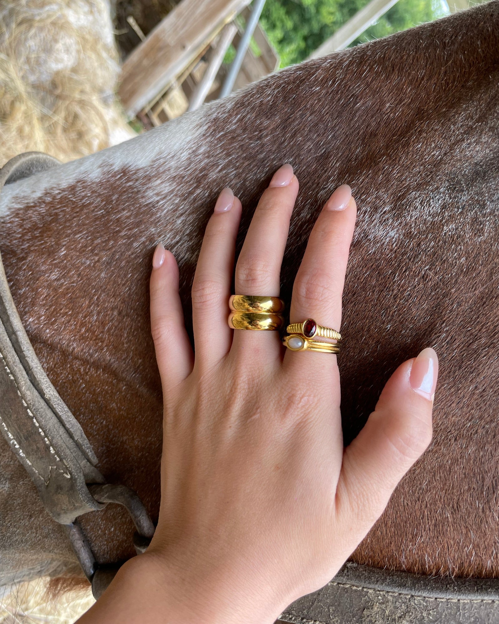 Double Layers Gold Ring With Pearl- 18K Gold Plated