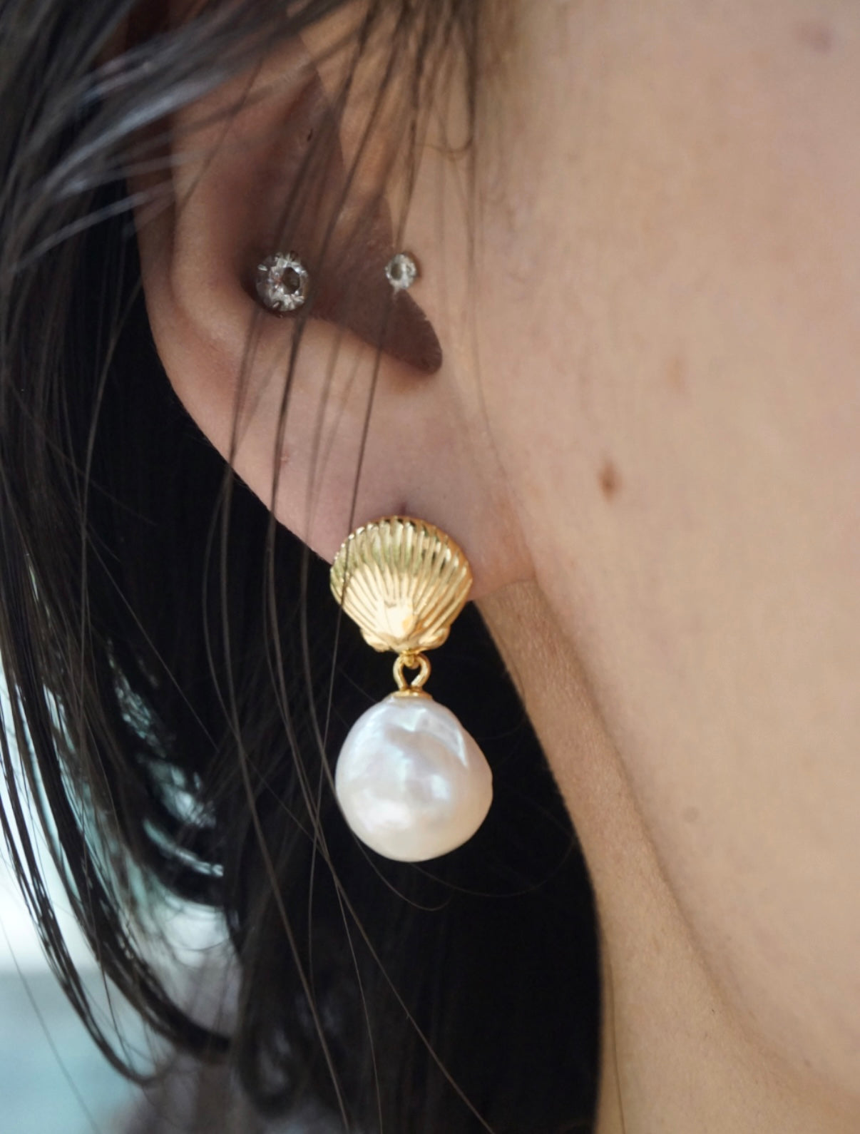 Elra Big Freshwater Baroque Pearl Dangle Earrings - Sterling Silver