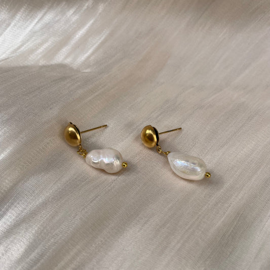 Freshwater Irregular Pearl Drop Earrings - 18K gold plated