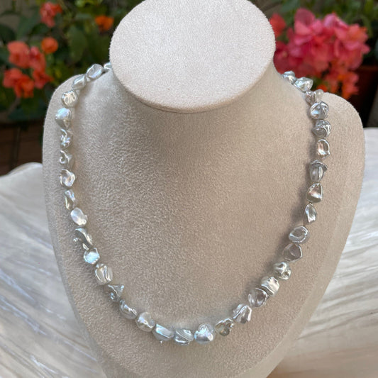 Rough Freshwater blue and silver Pearl Necklace