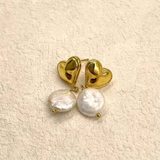 Heart Shape Stud with Button Pearl