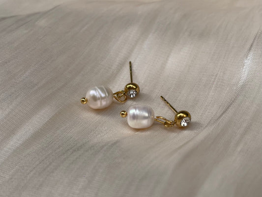 Dedra 5-6mm Freshwater Pearl Dangle Earrings - 18K Gold Plated