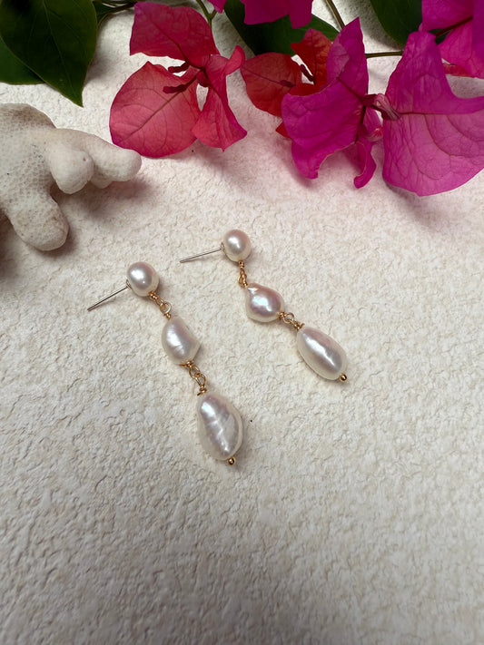 Elronda Three Freshwater Pearl Dangle Earrings - 18K Gold Plated