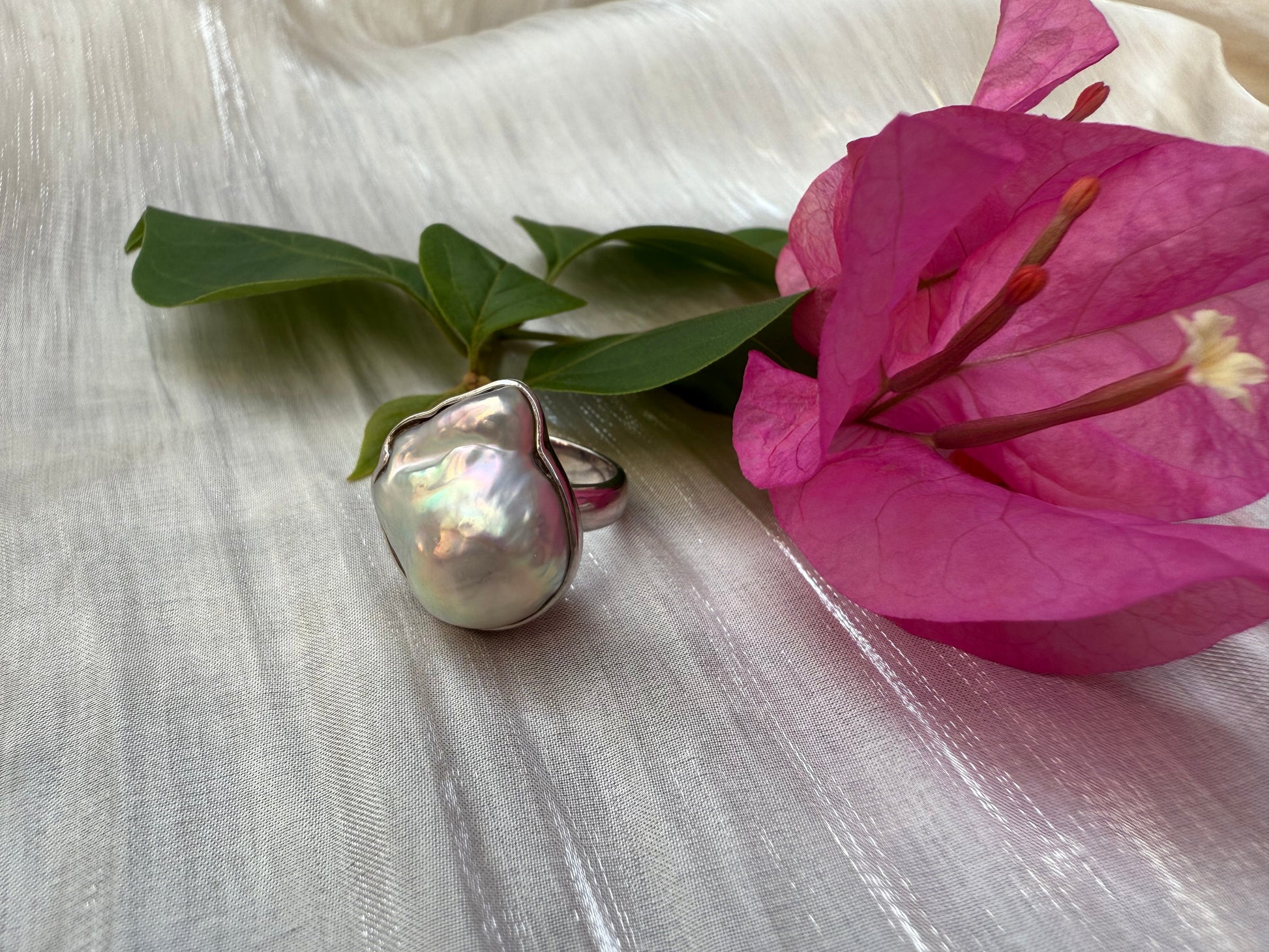 Large Freshwater Baroque Pearl Ring, sterling silver