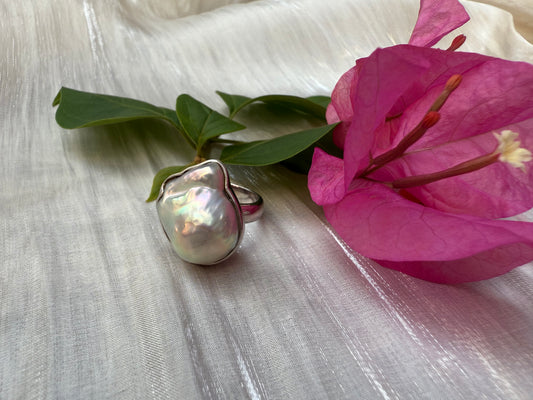 Large Freshwater Baroque Pearl Ring, sterling silver