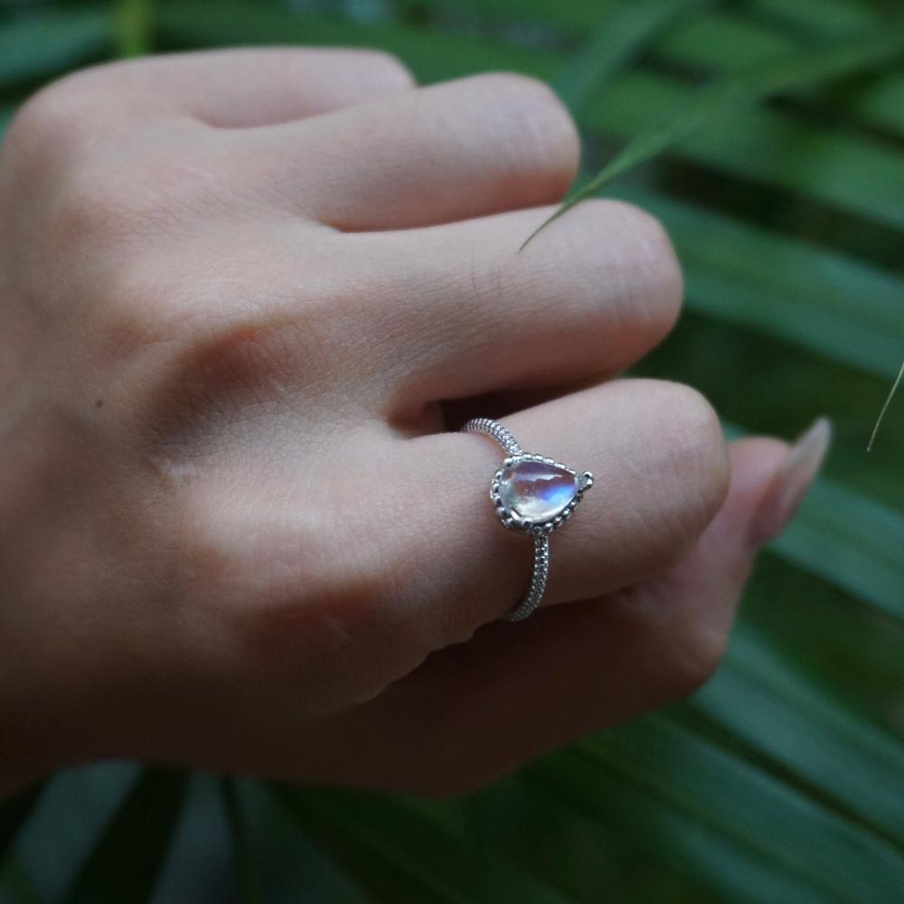 Model in Angeliki Gemstone Silver Ring - Moonstone
