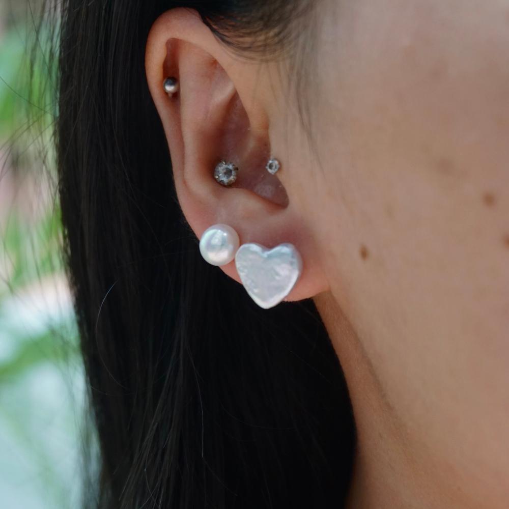 Model in Daniela Heart Shape Freshwater Pearl Studs