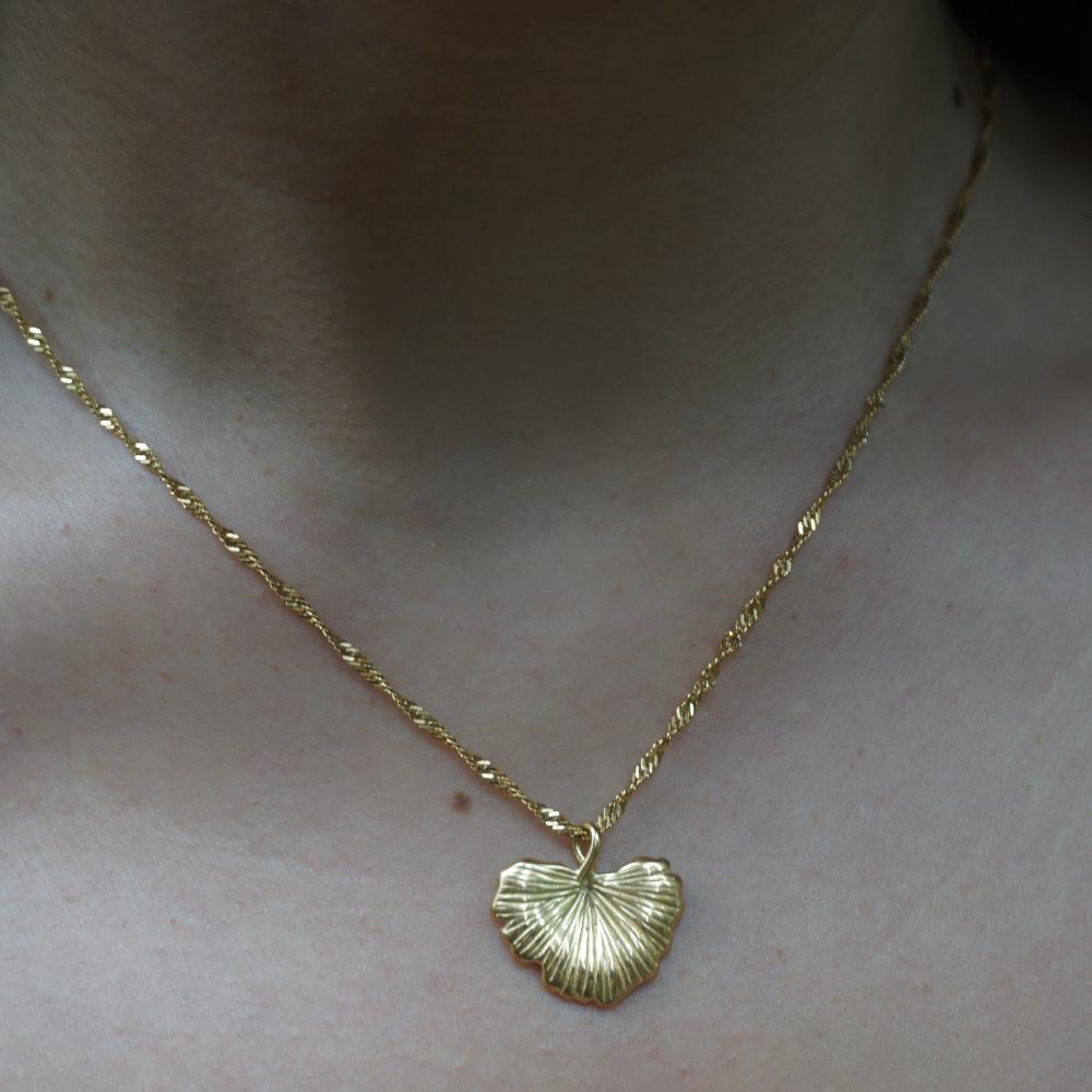 Model in Ginkgo Pendant Necklace - 18k Gold Plated