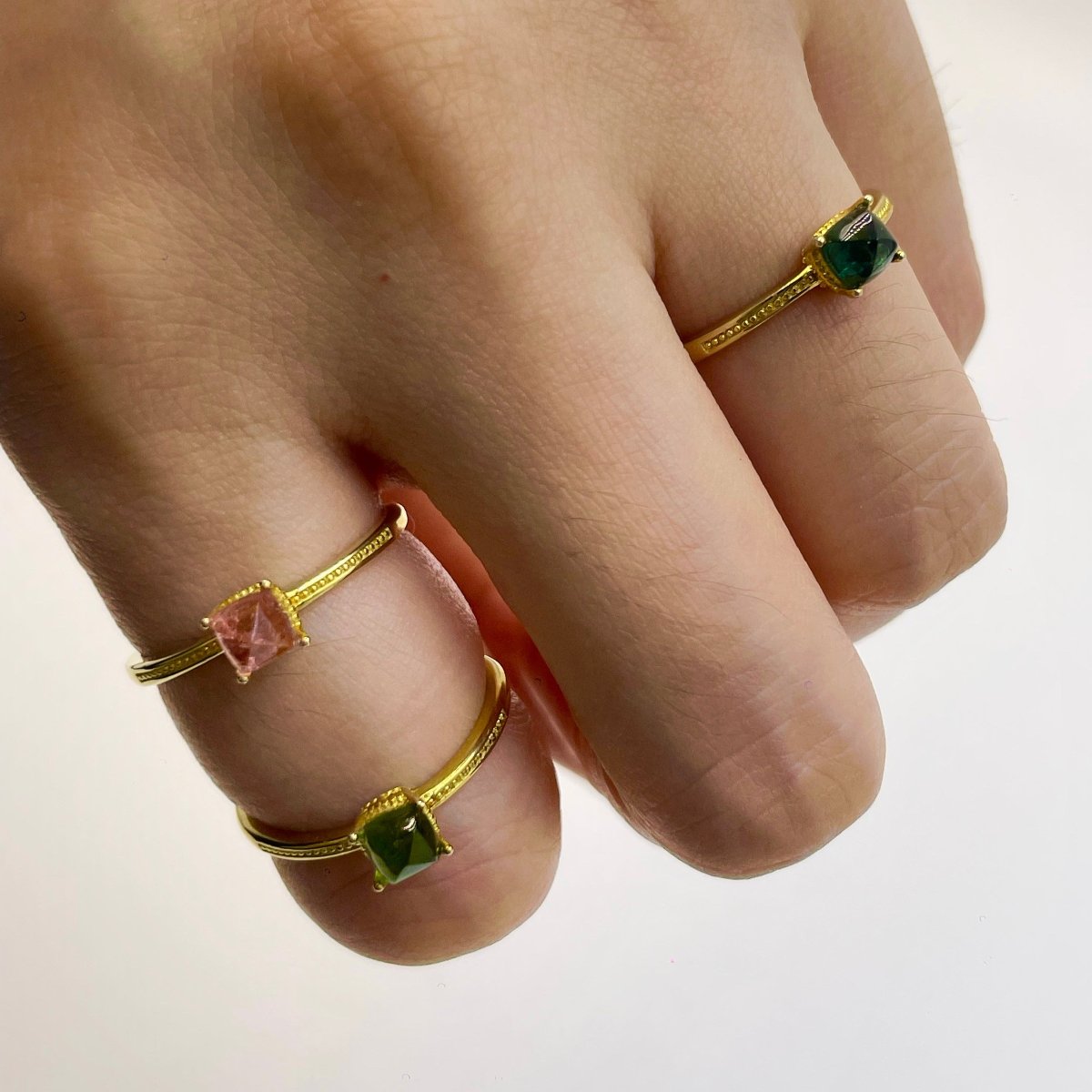 Model in Solitaire Tourmaline Ring