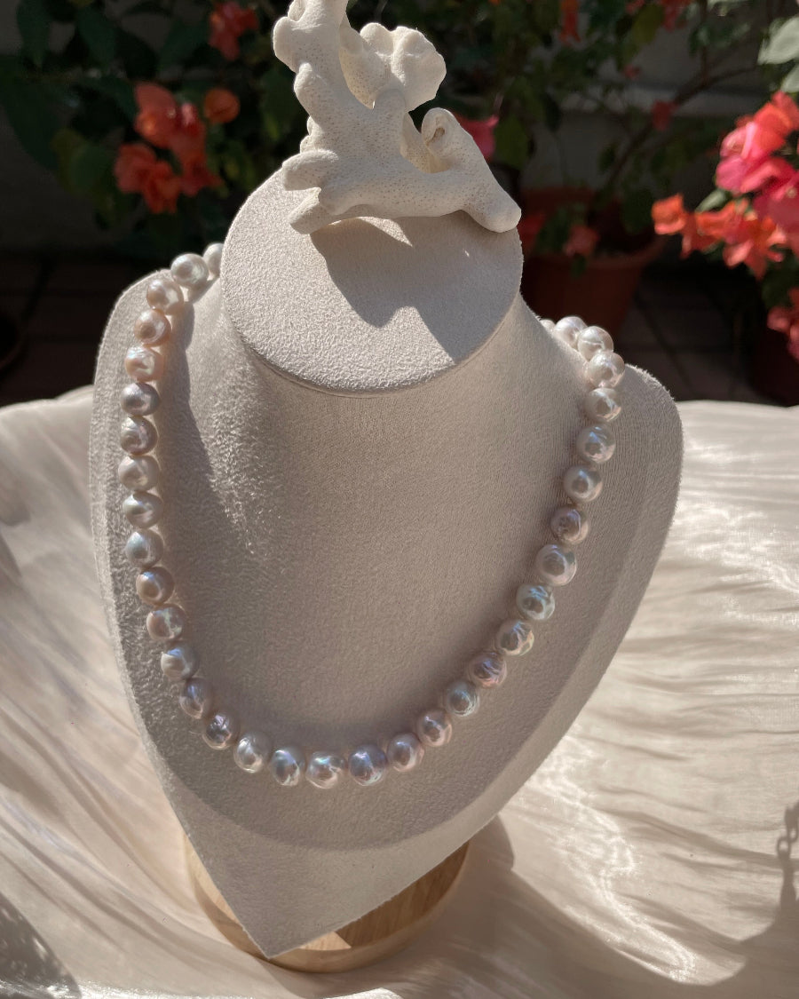 Denisse 10-12mm Big Freshwater Round Baroque Pearl Necklace