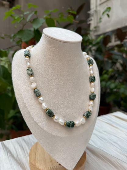 Elora Freshwater Pearl With Greenstone Necklace
