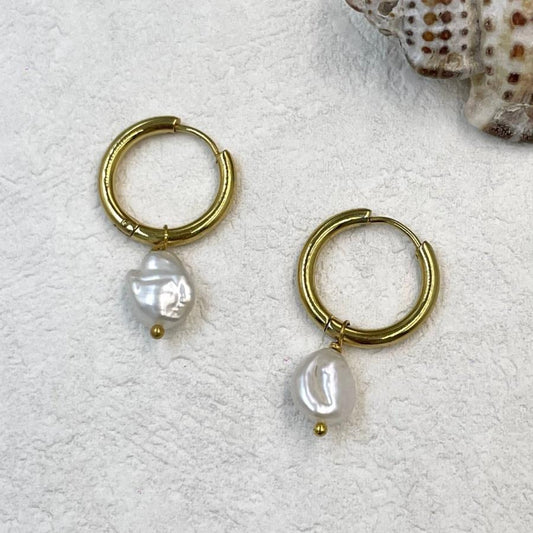 Freshwater Baroque Pearl Hoop Earrings 