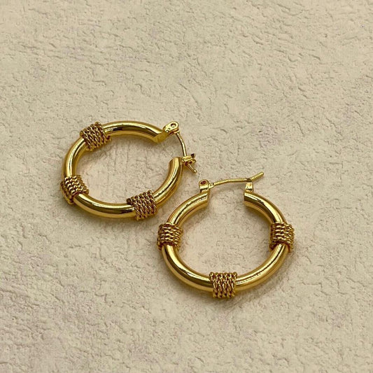 Detail pic for earrings with 18k gold plated, wheel shape