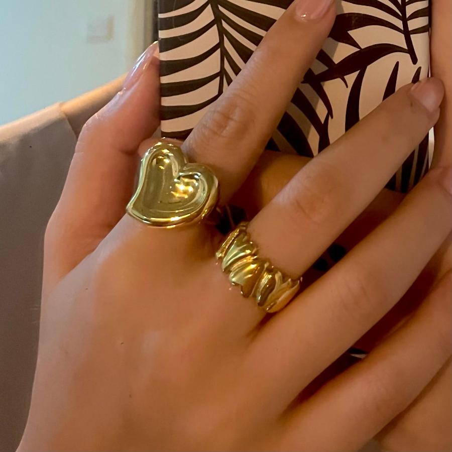 Big Heart Chunky Ring and Eternity Hearts Gold Ring