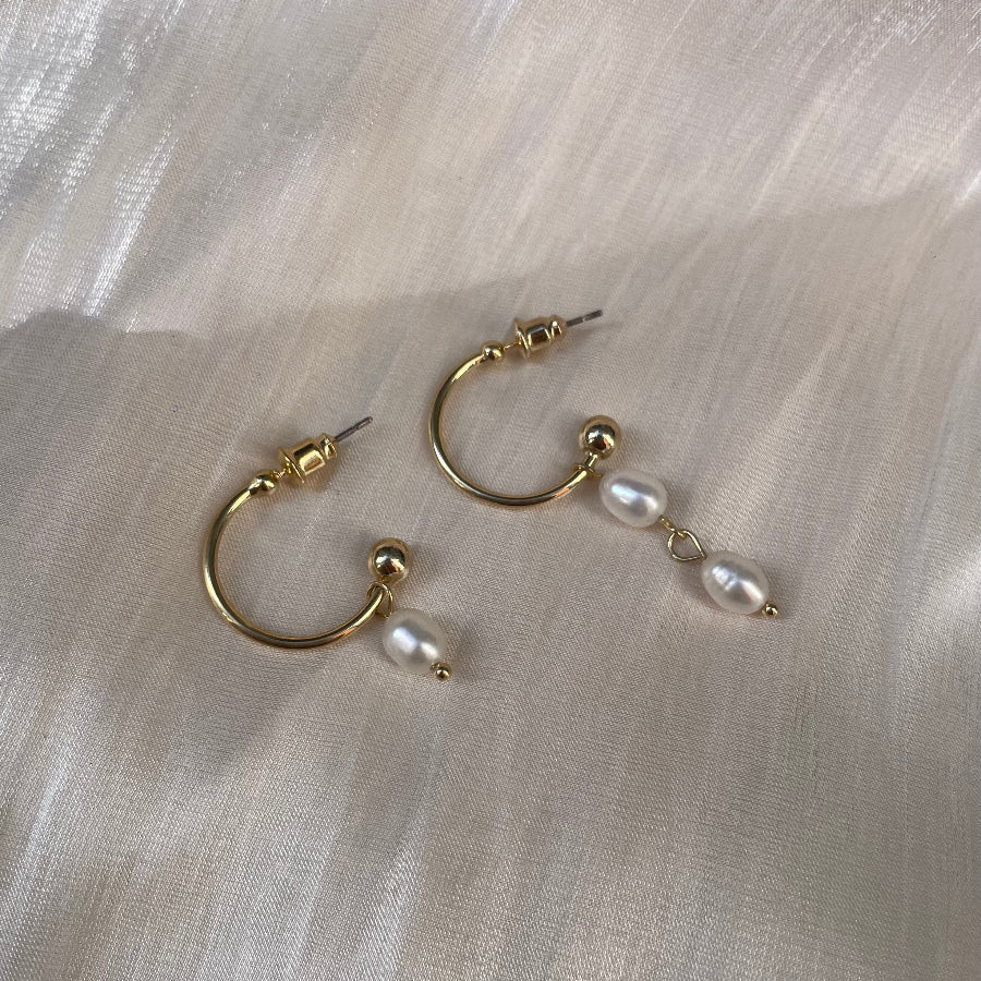 C Shape Uneven Drop Pearl Earrings