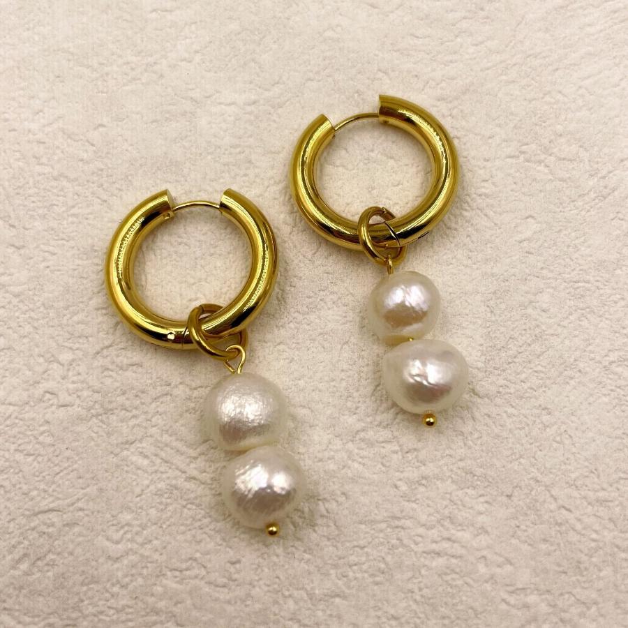 Chunky Hoops with double pearls