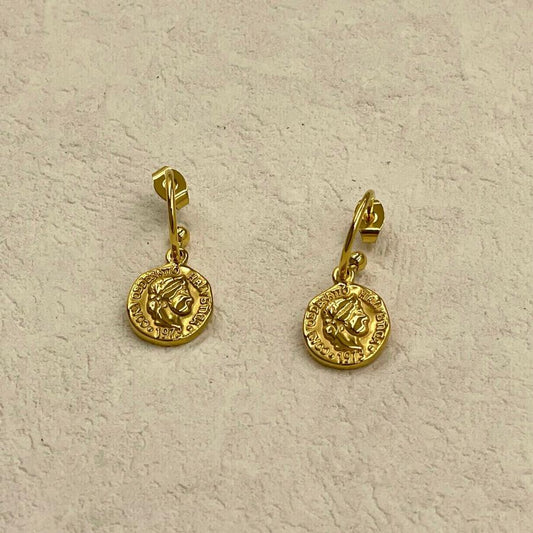 Gold Coin Earring - 18K Gold Plated