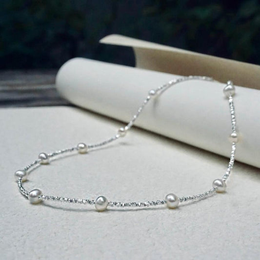 Daisy Galaxy Freshwater Pearl Silver Necklace