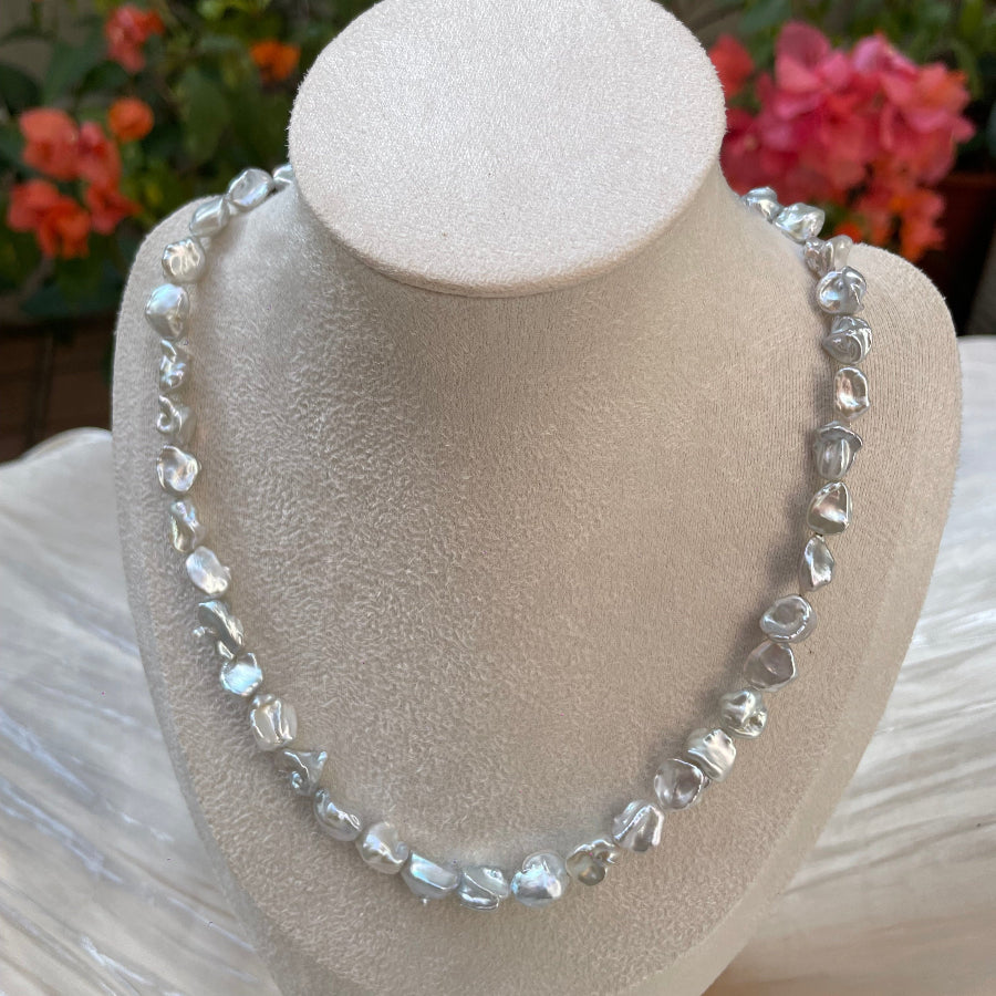 Rough Freshwater blue and silver Pearl Necklace 