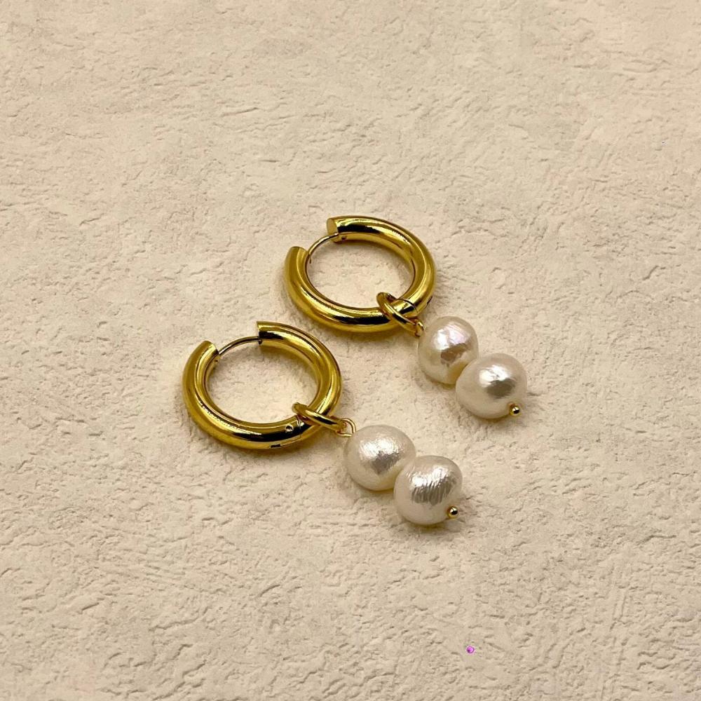 Hoops With Double Baroque Pearls - 2