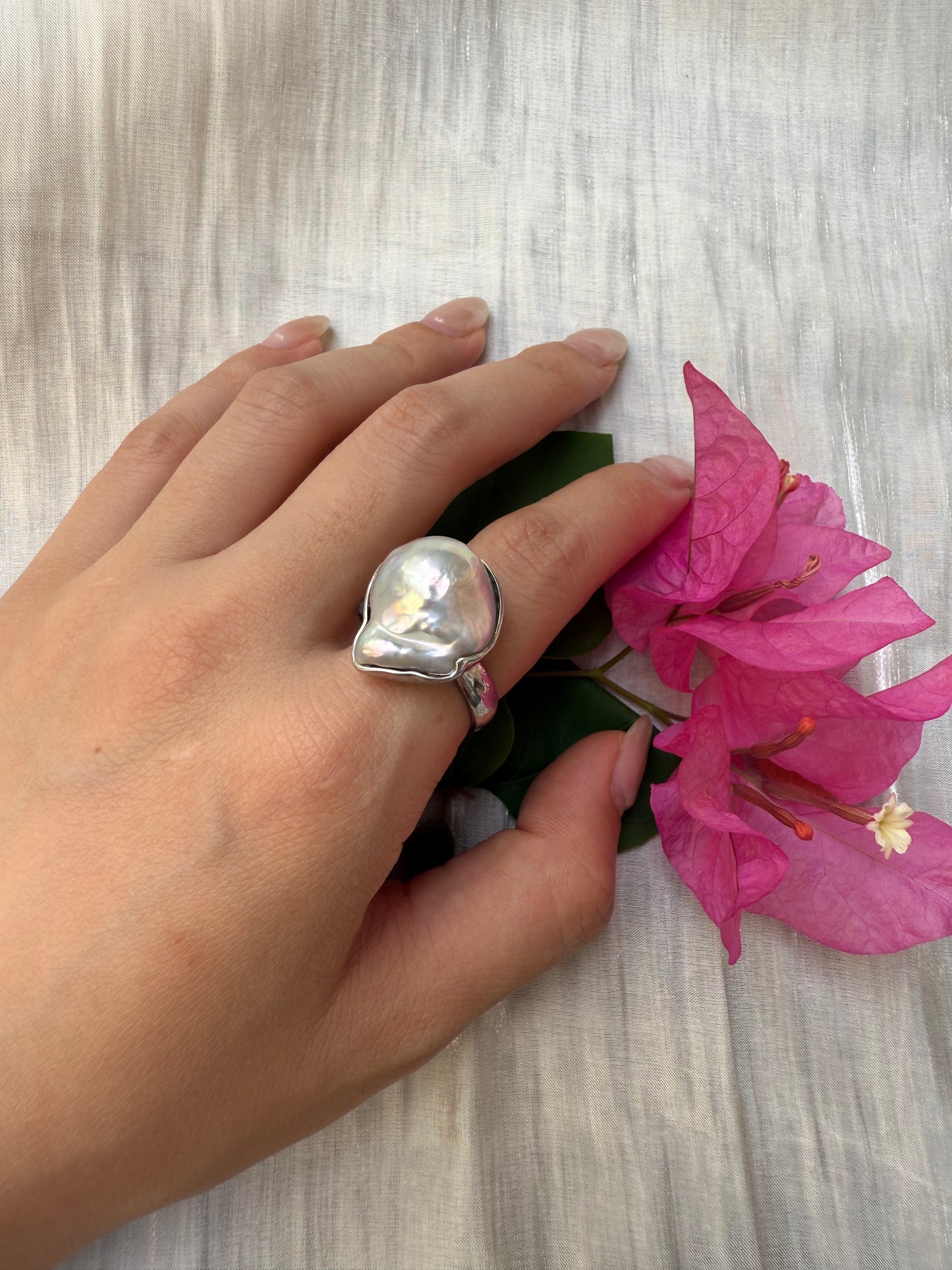 Elrida Large Freshwater Baroque Pearl Sterling Silver Ring