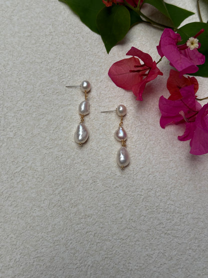 Elronda Three Freshwater Pearl Dangle Earrings - 18K Gold Plated