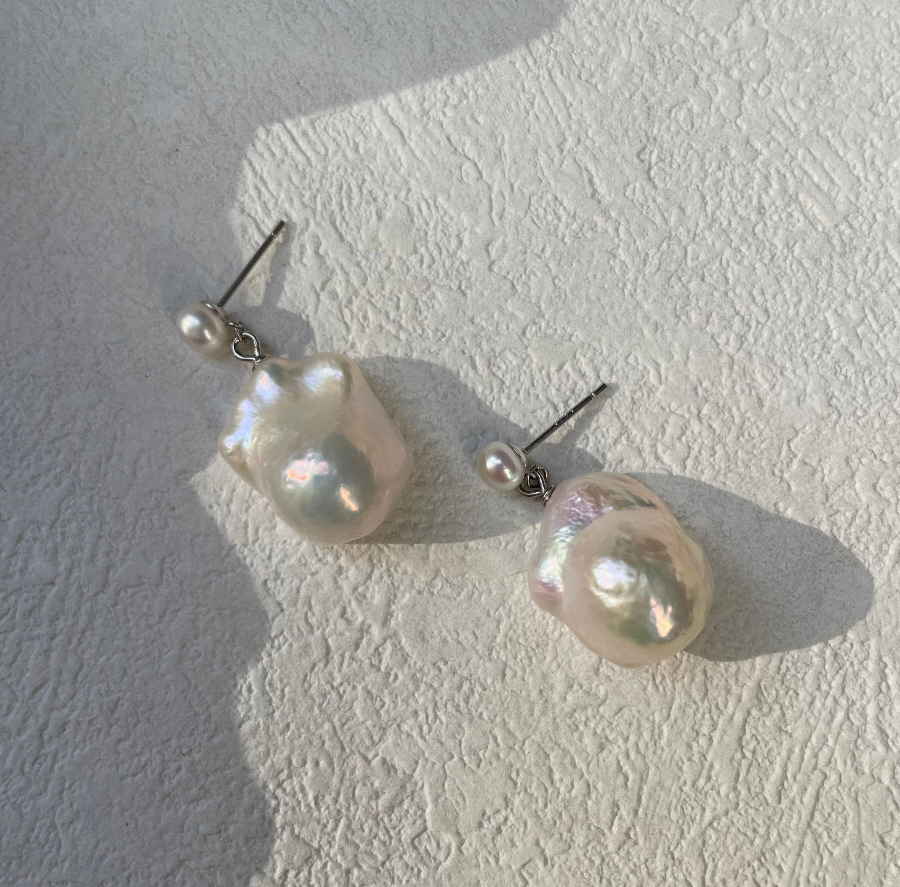 Large Freshwater baroque pearl drop earrings