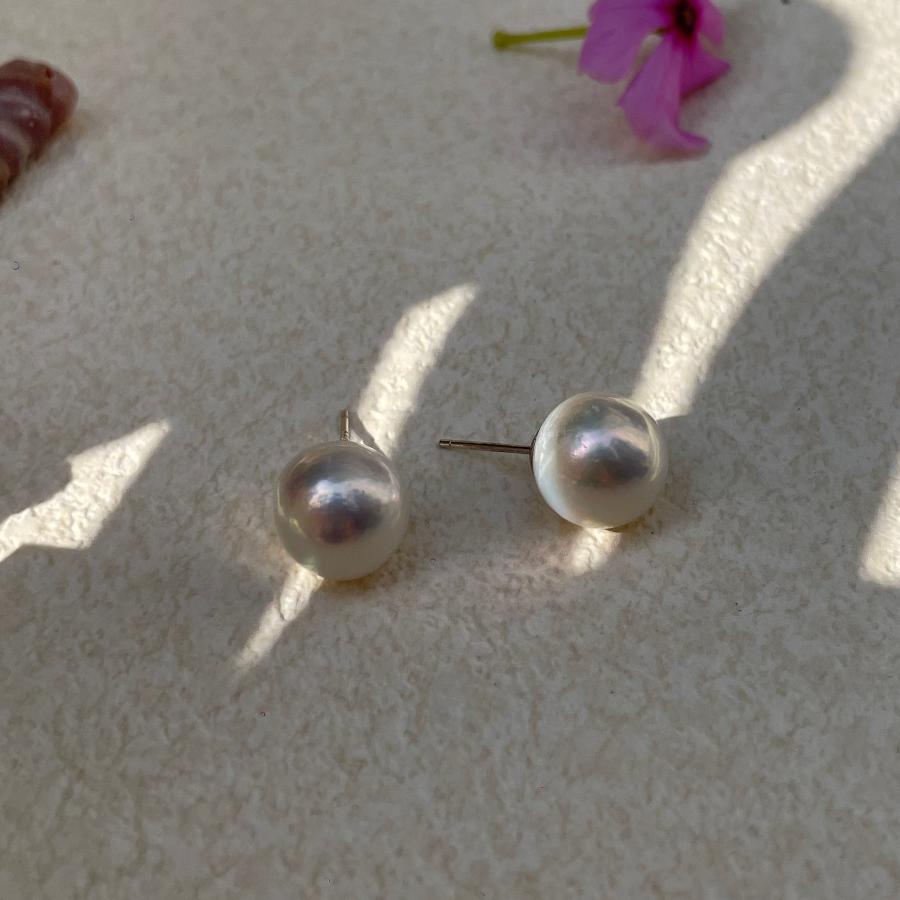 Large Single Round Baroque Pearl Stud with Good Luster