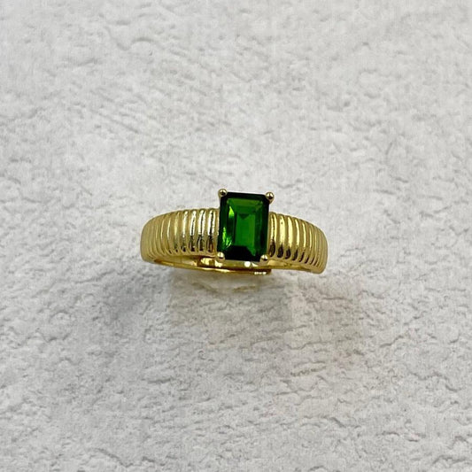 Rectangle Dark Green 18k Vermeil Gold Ring, Green Gemstone Ring