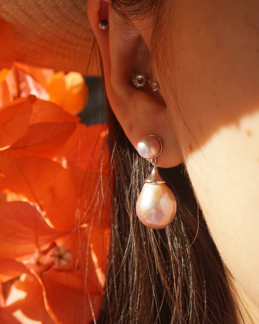 Daelyn Teardrop Pink Freshwater Pearl Drop Earrings