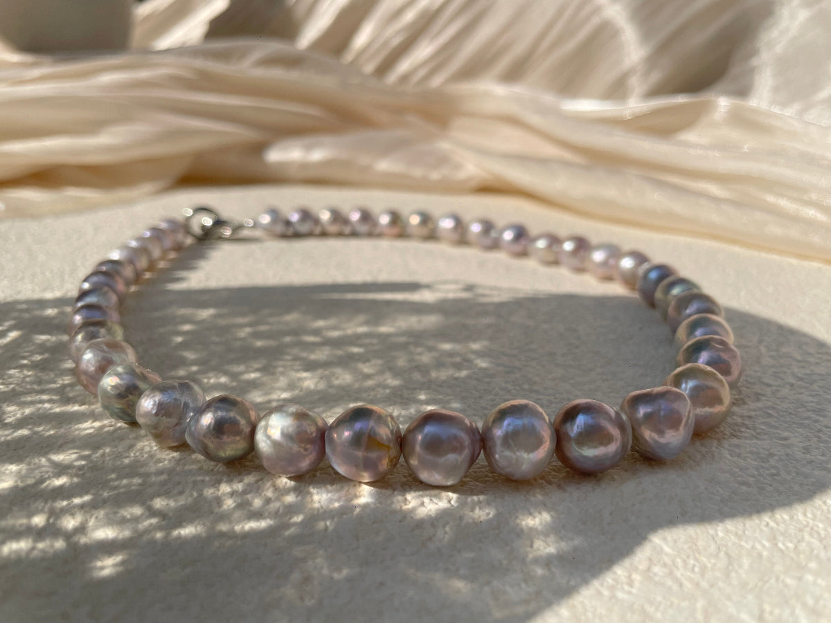 purple and pink mermaid pearl necklace details